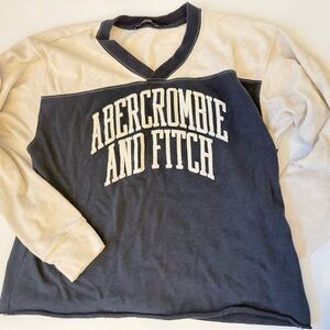 Abercrombie & Fitch Navy and Cream Long Sleeve Tee